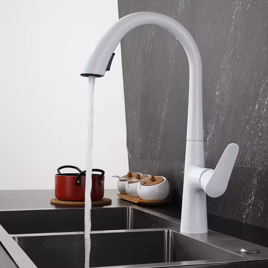 Manguera Flexible de agua fría y caliente para grifo de cocina, grifo de fregadero de acero inoxidable 304 con caño extraíble, Color blanco